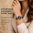 thumbnail image 3 of Jessica Simpson Women’s Black Watch – Leather Band Dress Watch with Faceted Crystal Dial, Quartz Movement, Elegant Fashion Wristwatch for Women, 3 of 7