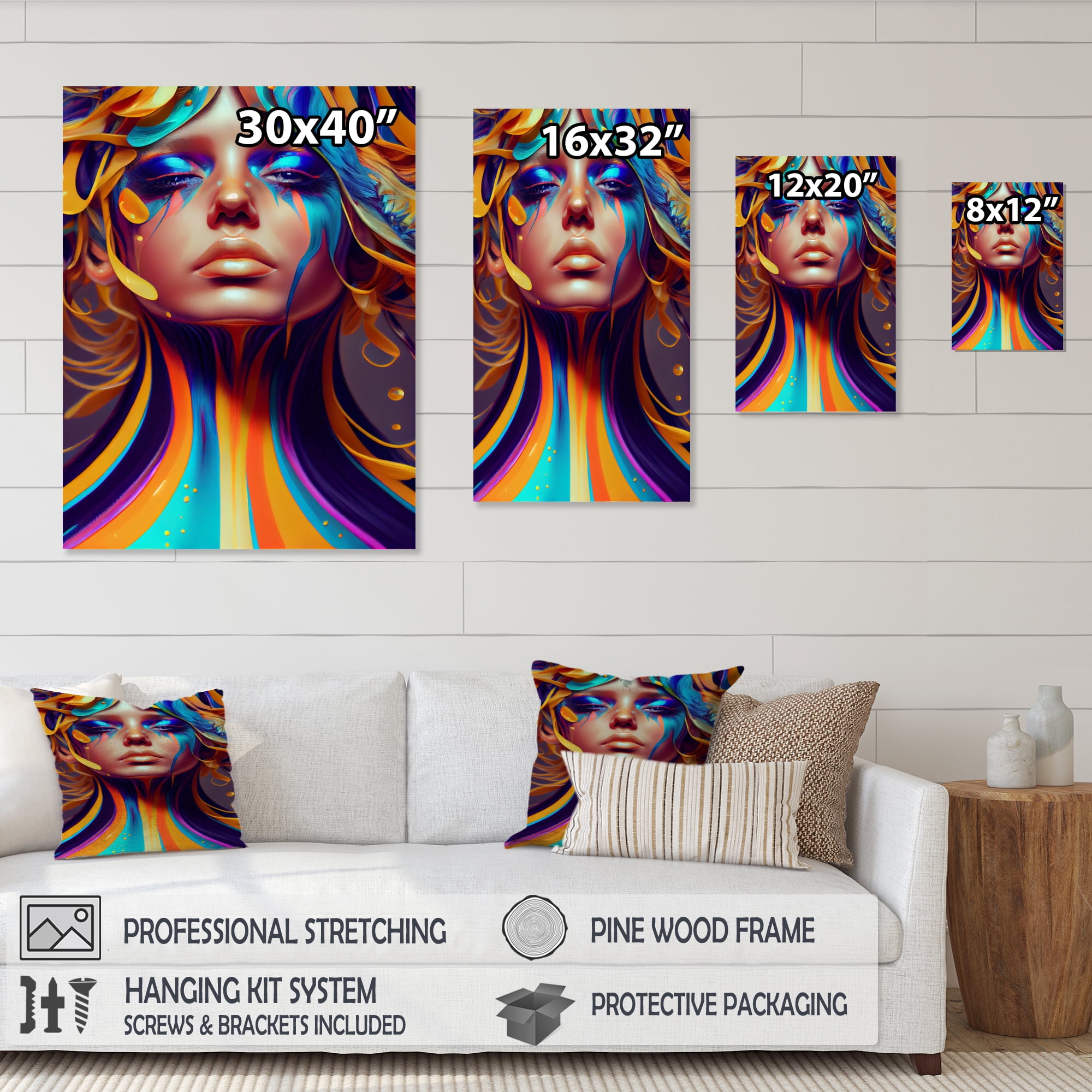 Designart Liquid Ink Sensual Woman Portrait VII Canvas Wall Art