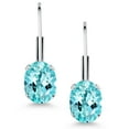 thumbnail image 2 of Gem Stone King Blue Apatite Rhodium Plated Leverback Earrings for Women (1.64 Cttw, Gemstone Birthstone, Oval 7X5MM), 2 of 4