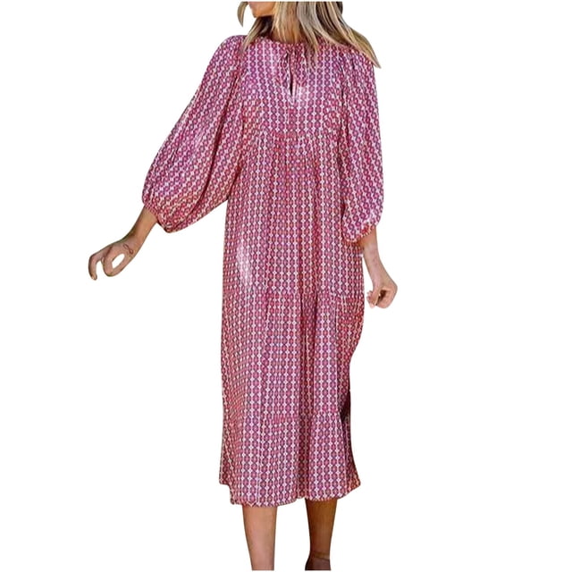 RKSTN Robes pour Femme Robe à Imprimé Floral à Manches Bouffantes Grande Taille Robe à Manches Courtes à Col en V Fluide Robe Maxi de Soirée