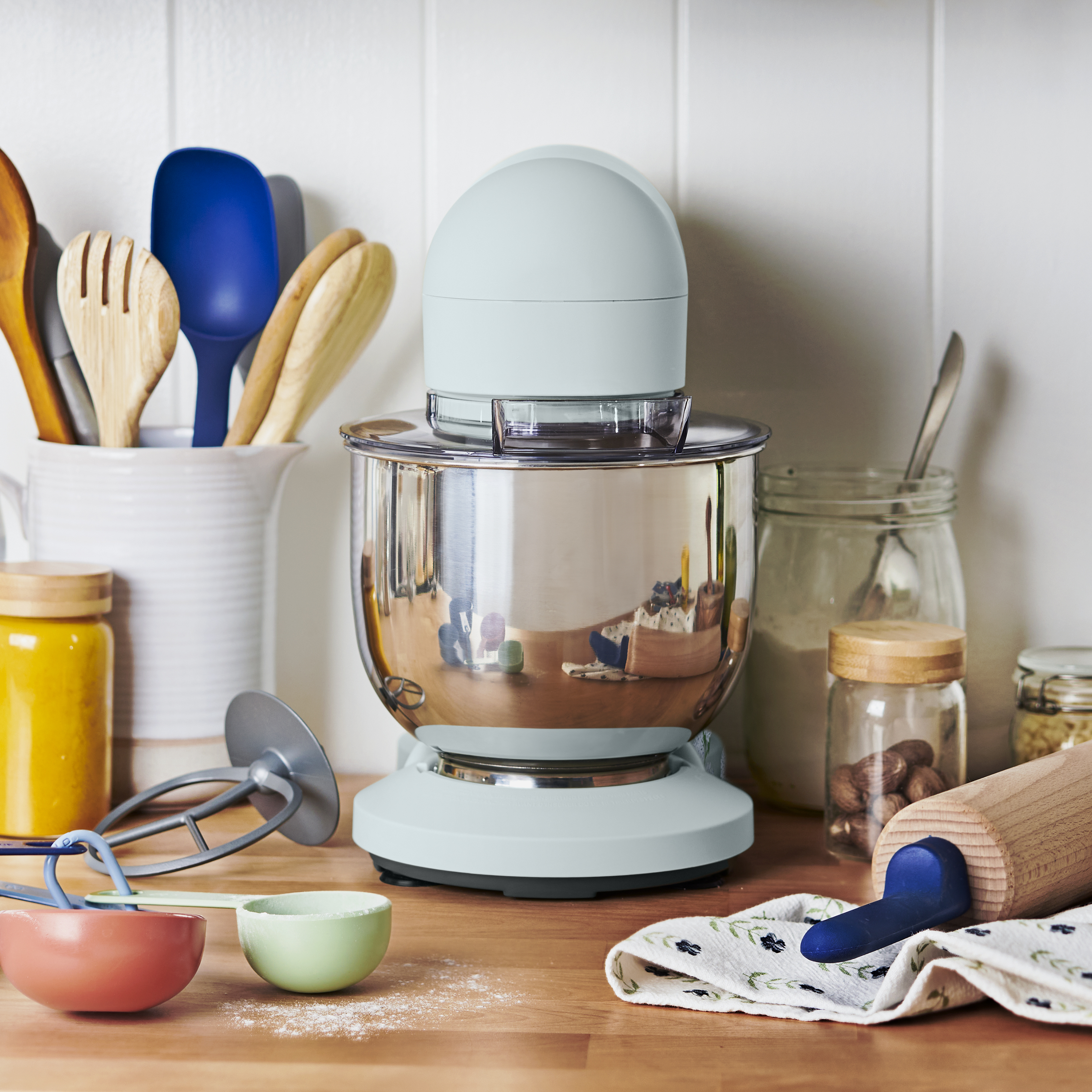 Beautiful 3.5 Qt Tilt-Head Stand Mixer with Flat Beater, Dough Hook & Balloon Whisk, Hydrangea Floral by Drew Barrymore