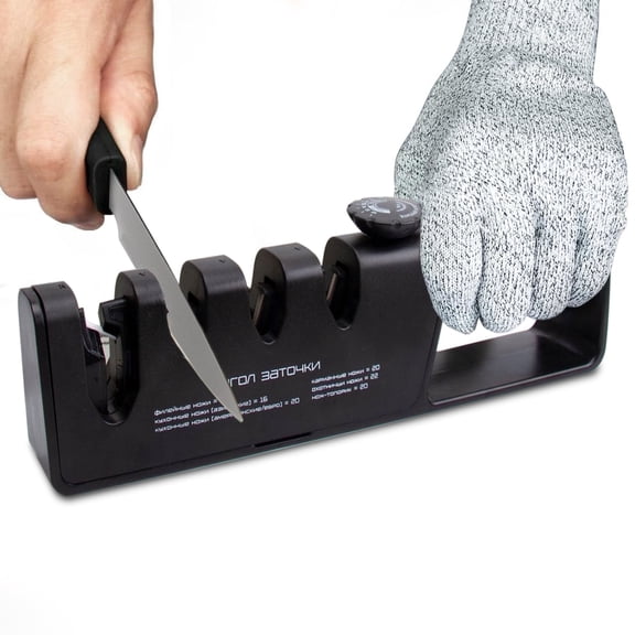 AGCAN Knife Sharpener with Adjustable Angle Guide, 4 in 1 Kitchen Knife Sharpeners with Non-slip Base, Knife Sharpening System for Kitchen Knives, Scissors