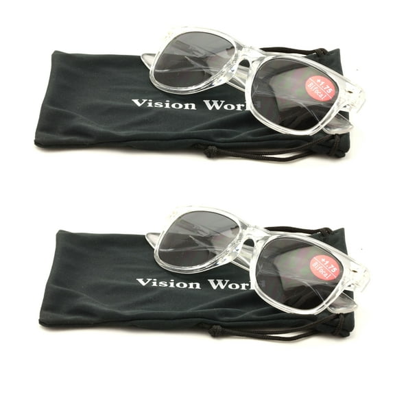 Vision World Bifocal Reading Sunglasses, Unisex, Clear Frame, Count (2 Pack)