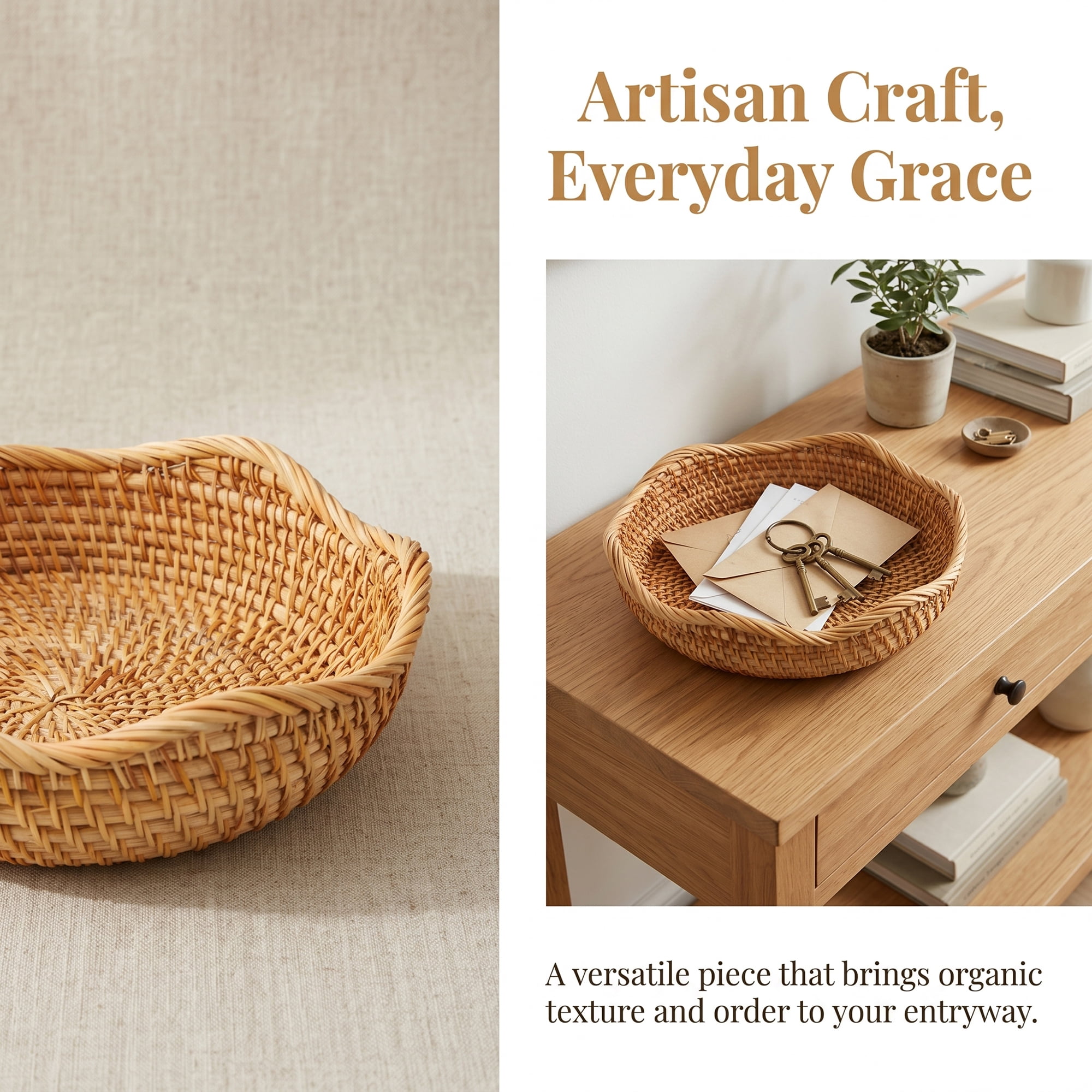 Unique Bargains Handmade Woven Bamboo Fruit Basket Rattan Bowl Brown 8.7*8.7*2.6inch