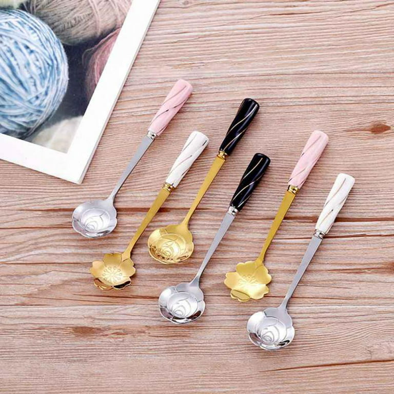 Avail Stainless Steel Flower Coffee Tea Spoon Stirrer, Ceramic Handle Easy to Grip,Perfect for Tea Coffee Dessert Luxury Parties, Size: 12