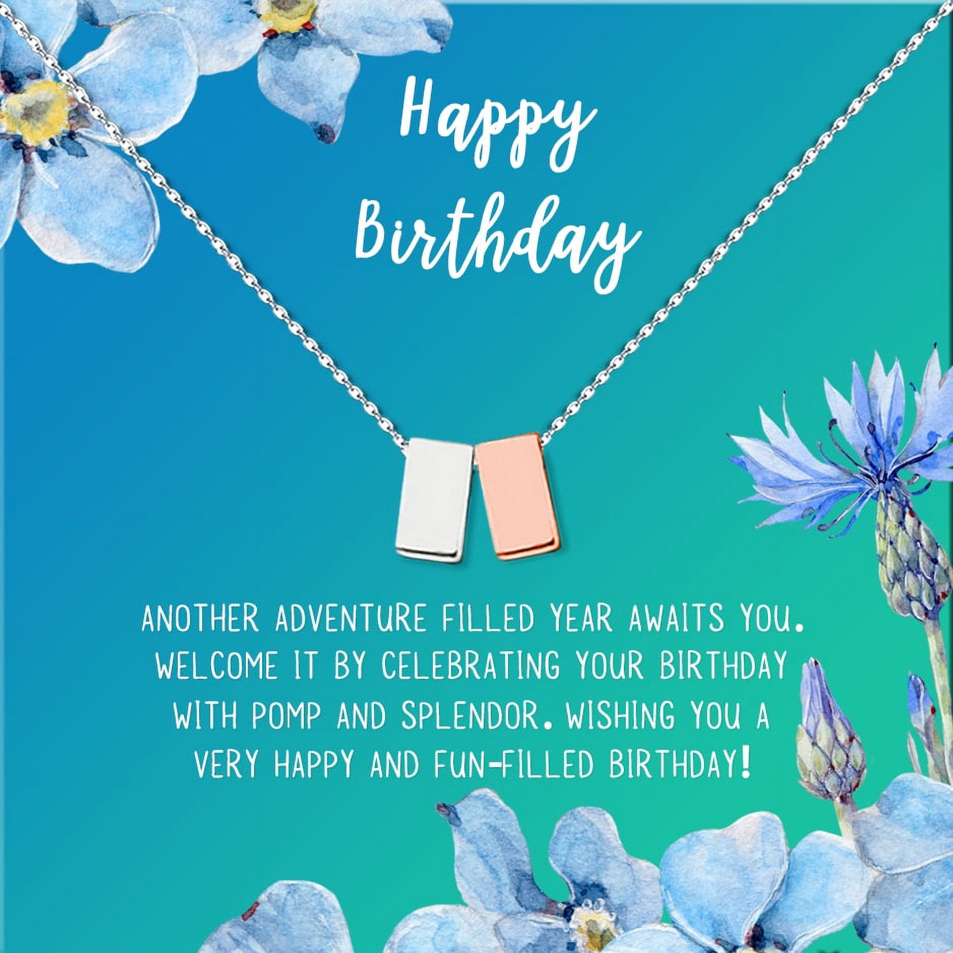 Anavia Happy Birthday Gifts Stainless Steel Fashion Necklace Birthday Card Jewelry Gift for Her, Birthday Gift for Friend-[Silver and Rose Gold Double Cube, Bright Blue Gift Card]