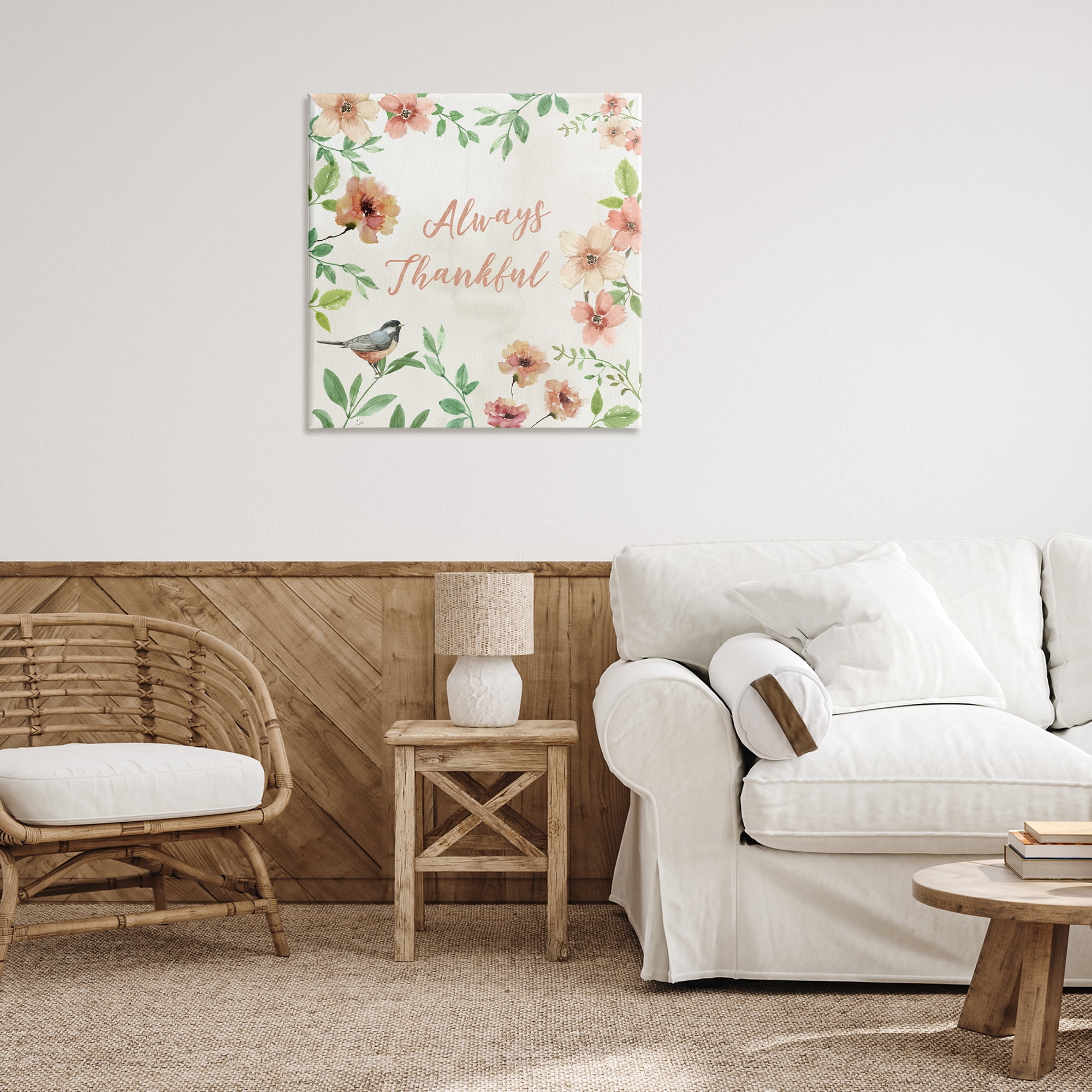 Stupell Industries Always Thankful Floral Botanical & Floral Painting Gallery Wrapped Canvas Art Print Wall Art, 30 x 30