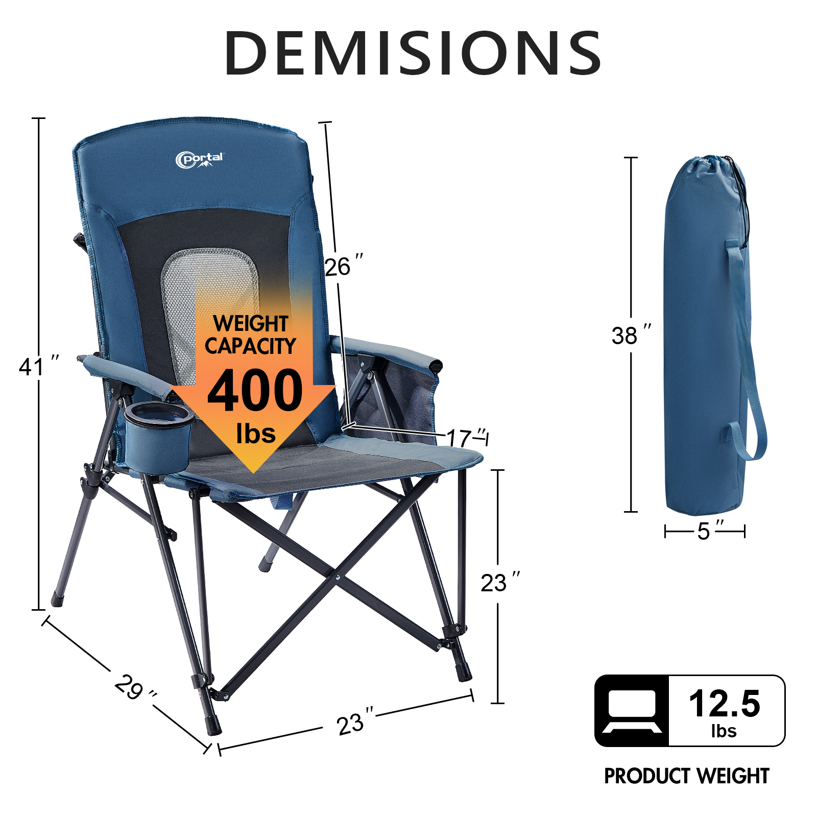 Portal Folding High Back Camping Chair - 400 lb Capacity photo 6