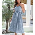 thumbnail image 3 of SWSMCLT Women's High Waist Midi Chiffon Sexy Dresses Holiday Dress Summer Ruched Cami V Neck Spring Sundress Blue Small, 3 of 4