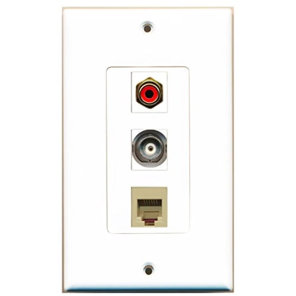 RiteAV - 1 Port RCA Red and 1 Port Phone RJ11 RJ12 Beige and 1 Port BNC Decorative Wall Plate Decorative