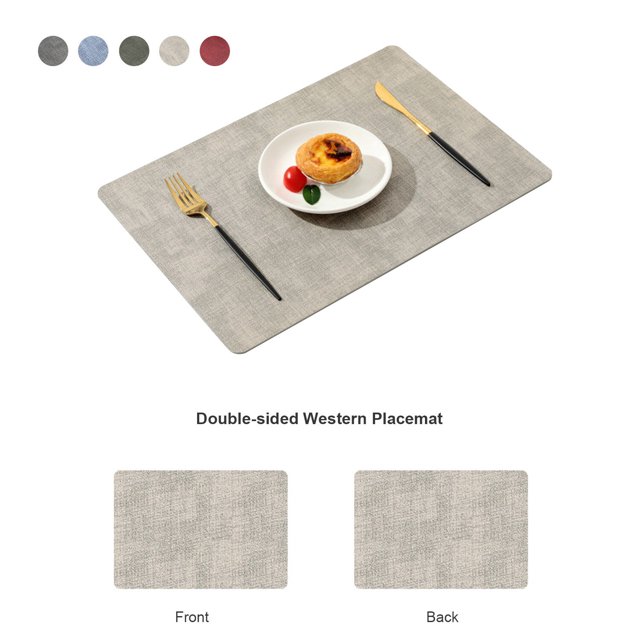 Cloth Placemat Faux Leather Table 5 2 Mat Protector Waterproof Oil-proof Non-slip Dinning Pad for Home Hotel, Gray