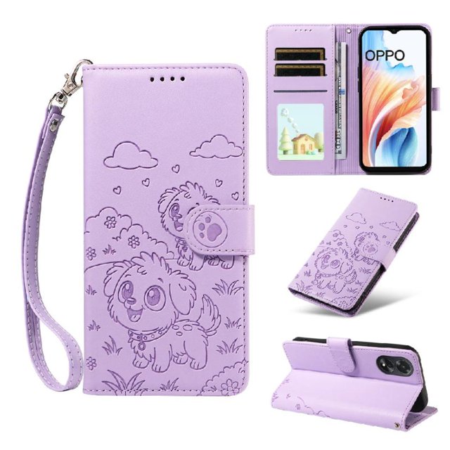 Funda Cartera GANGXUN con Diseño de Perrito en Relieve para OPPO A38 4G/A18 4G , Protección 360° con Ranuras y Correa Desmontable