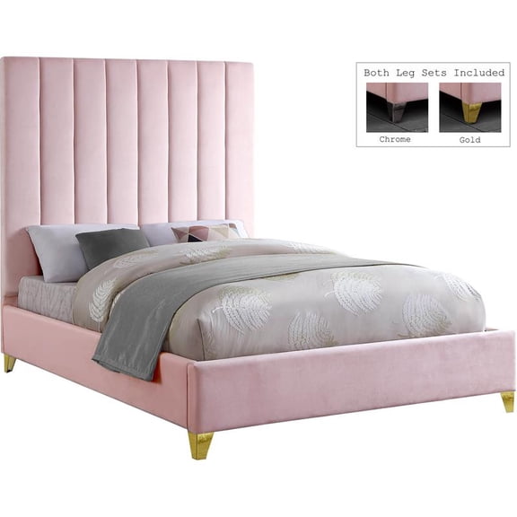 Meridian Furniture Via Rich Velvet Full Bed in Pink