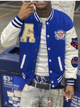 Jbeelate Mans Varsity Baseball Jacket Cotton Blend Letterman Jackets, Men's, Size: Medium, Blue
