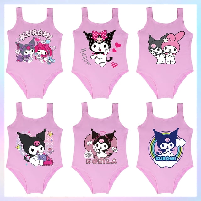 Traje de baño de chicas de Anime Sanrios Kuromi Kawaii Dopamine con volantes estilo Honda Nuevo verano para niños Vacaciones al aire libre Trajes de baño Ropa de playa