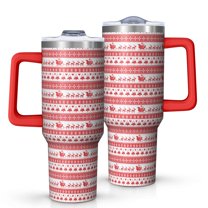Red Christmas Pattern Tumbler with Handle and Lid,40oz Double Wall Vacuum Insulated Tumbler,Cups Gift for Women and Men