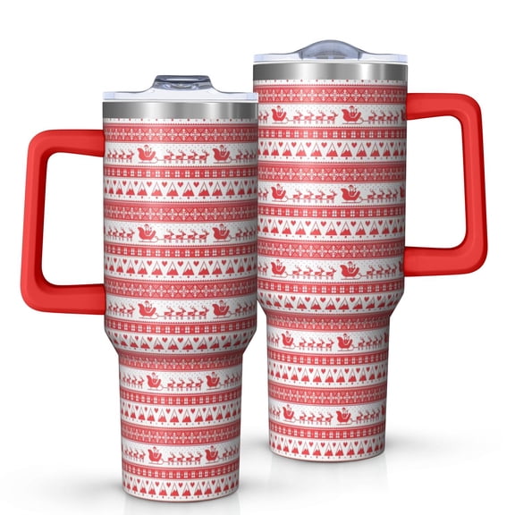 Red Christmas Pattern Tumbler with Handle and Lid,40oz Double Wall Vacuum Insulated Tumbler,Cups Gift for Women and Men