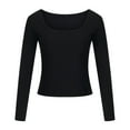 thumbnail image 4 of JUNWELL T-Shirt Basique à Col Carré Manches Longues Ajusté Côtelé Doux Confortable, 4 of 7