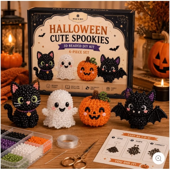 Halloween 3D Beaded Animal DIY Kit Spooky Ghost Pumpkin Bat Cat Beading Craft Set Home Decor Halloween Gifts