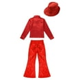 thumbnail image 4 of YONGHS Boys Girls Sequins Hip Hop Jazz Choir Disco Dance Outfits Shirt with Flared Pants Hat Set Red 13-14, 4 of 7