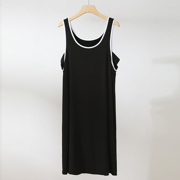 Simua Women's Loose Summer Nightgowm Solid Color Sleeveless Round Neck Sleepshirts Modal Midi Length Loungewear
