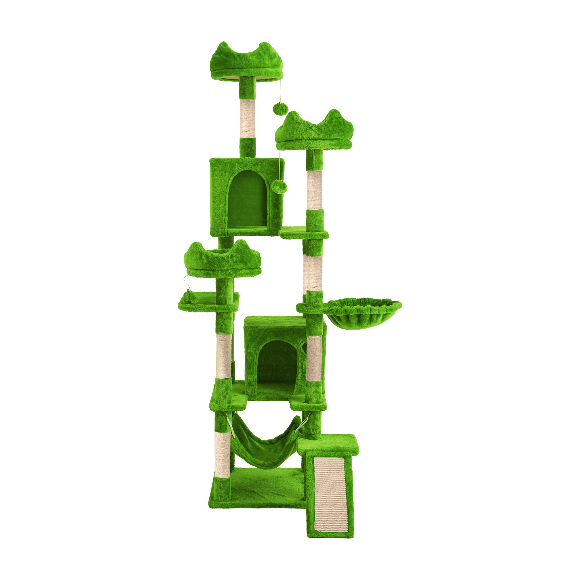 Uforic 75in Large Cat Tree Tower, Multi-Level Cat Condo with Scratch Posts, Cozy Basket Hammocks, Top Perches, Sisal Ramp, Green