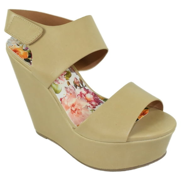 Delicious Women Wedge Shoes Open Toe Platform Strap Sandals SAPHIRE-S Beige Nude Camel 5.5