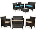 thumbnail image 1 of Costway 4PCS Patio Wicker Furniture Set Sofa Chair with Brown & Turquoise Cushion Covers, 1 of 10