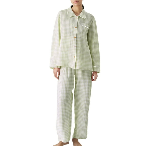 DuoJiaJ Women’s Lightweight Long Sleeve Pajama Set Sweet Blend Robe With Collar For Spring And Autumn Comfort Plus Size Satin Pajamas Women Green