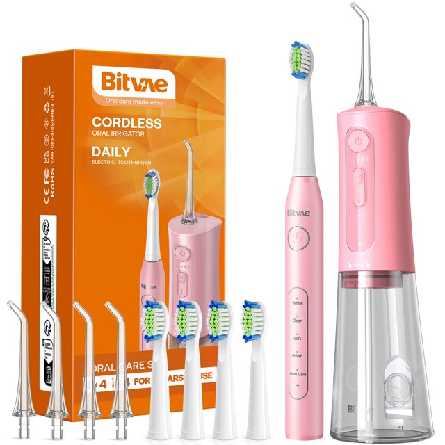 Pinceles dentales de agua Bitvae, inalámbricos, rosa