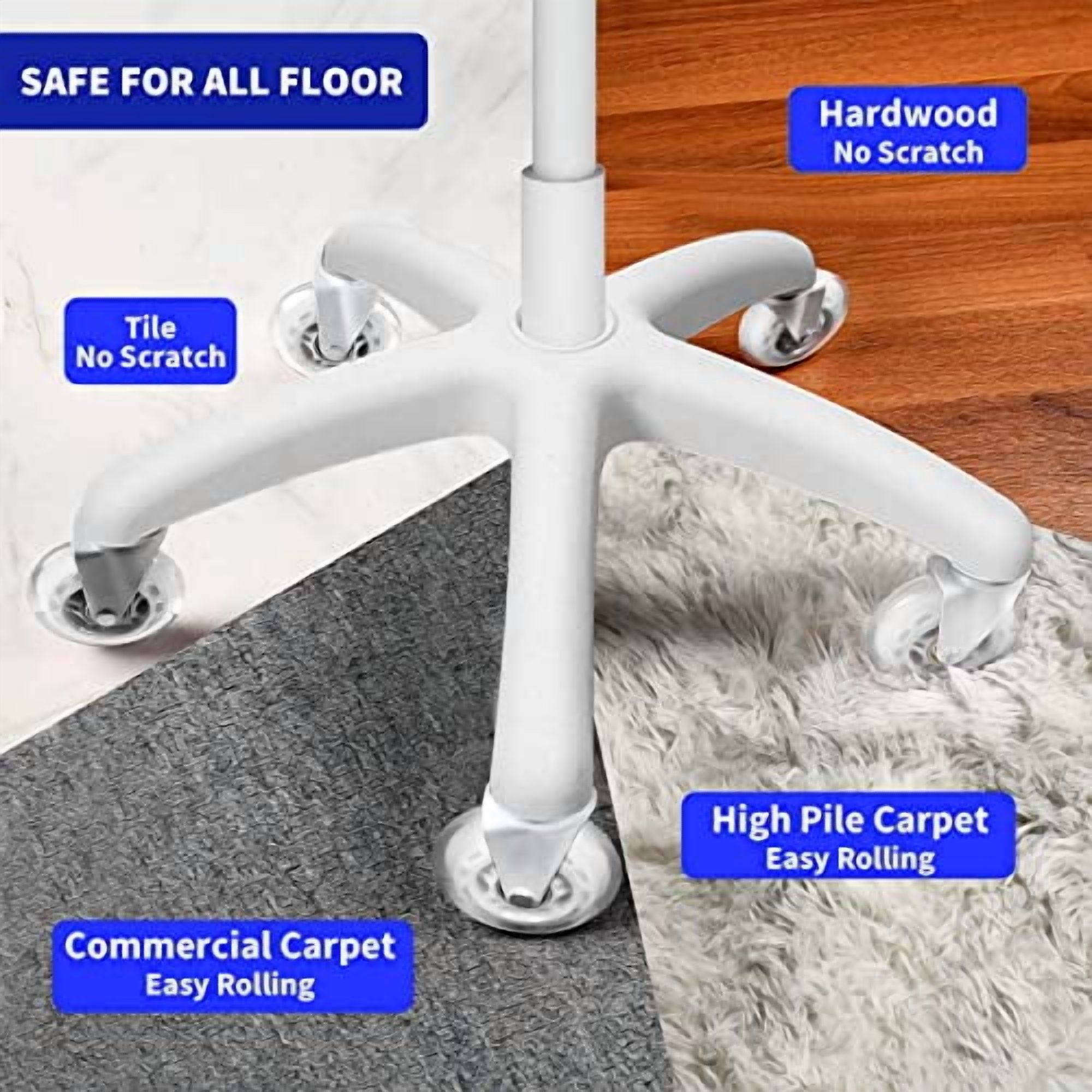 Y&Y Decor Set of 5 Office Chair Caster PU Swivel Wheels Replacement Heavy Duty 3 inch (White)