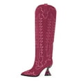 thumbnail image 2 of YDN Women Western Crystal Studs High Heel Cowboy Boots Pull On Pointy Close Toe Knee High Boots Holiday Trip Shoes Size 6.5 Pink, 2 of 4