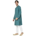 thumbnail image 2 of In-Sattva Men's Indian Embroidered Dobby Textured Woven Long Kurta Tunic; Turqouise; LG, 2 of 5