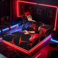 thumbnail image 4 of meiyoeat Neon Red-Blue Flame Game Controller Twin Sheet Sets for Kids Boys, Dual-Tone Geometric Gaming Bedding, 3-Piece, 1 Flat Sheet, 1 Fitted Sheet and 1 Pillowcase, 4 of 6
