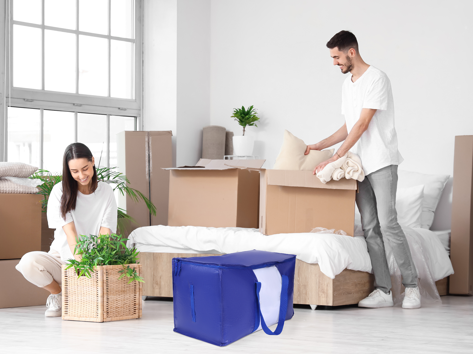 Unique Bargains 1 Pack Clothes Storage Bags Moving Bags Blue 27*14*15in