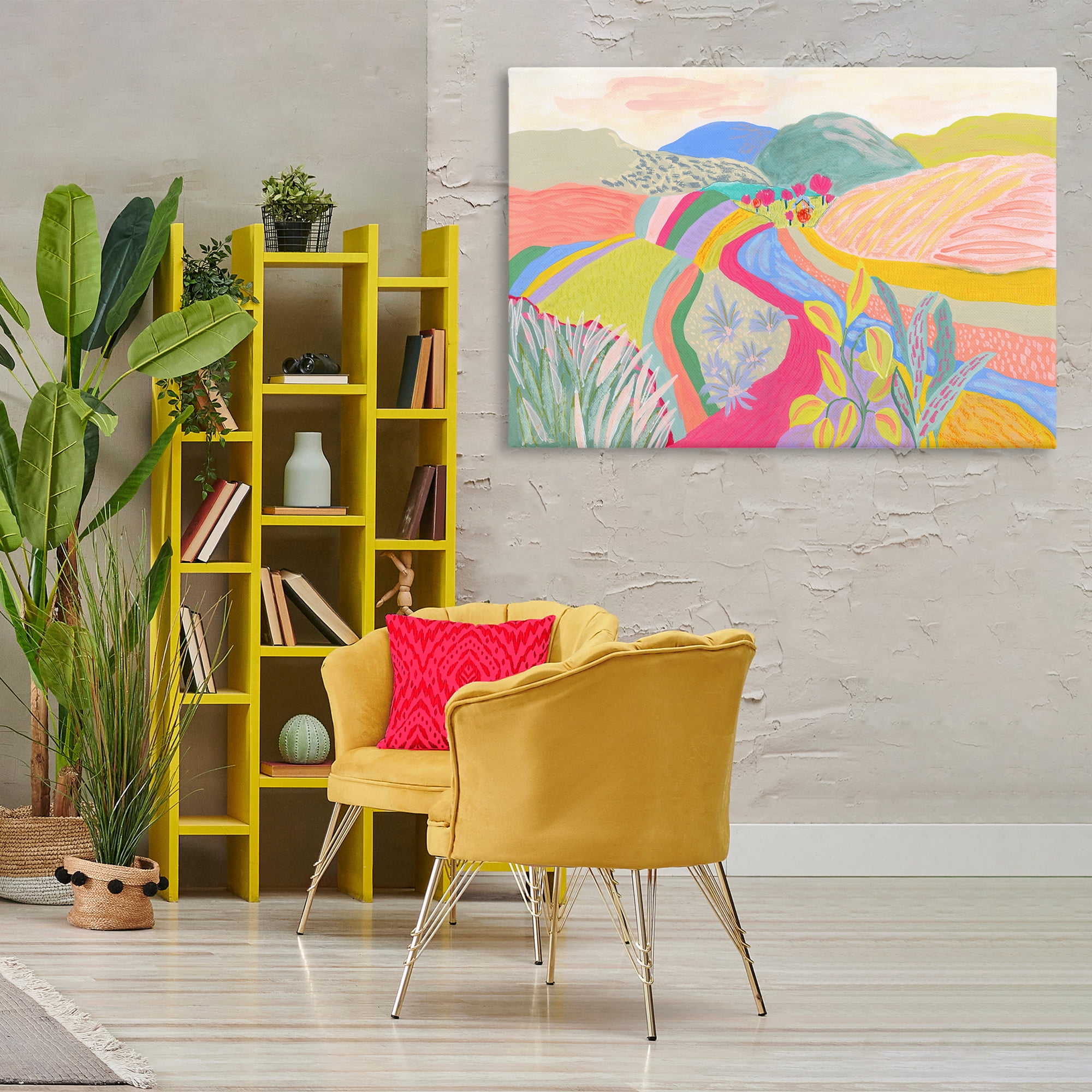 Stupell Industries Whimsical Hued Farmland Landscape & Nature Painting Wrapped Canvas Art Print Wall Art, 45 x 30