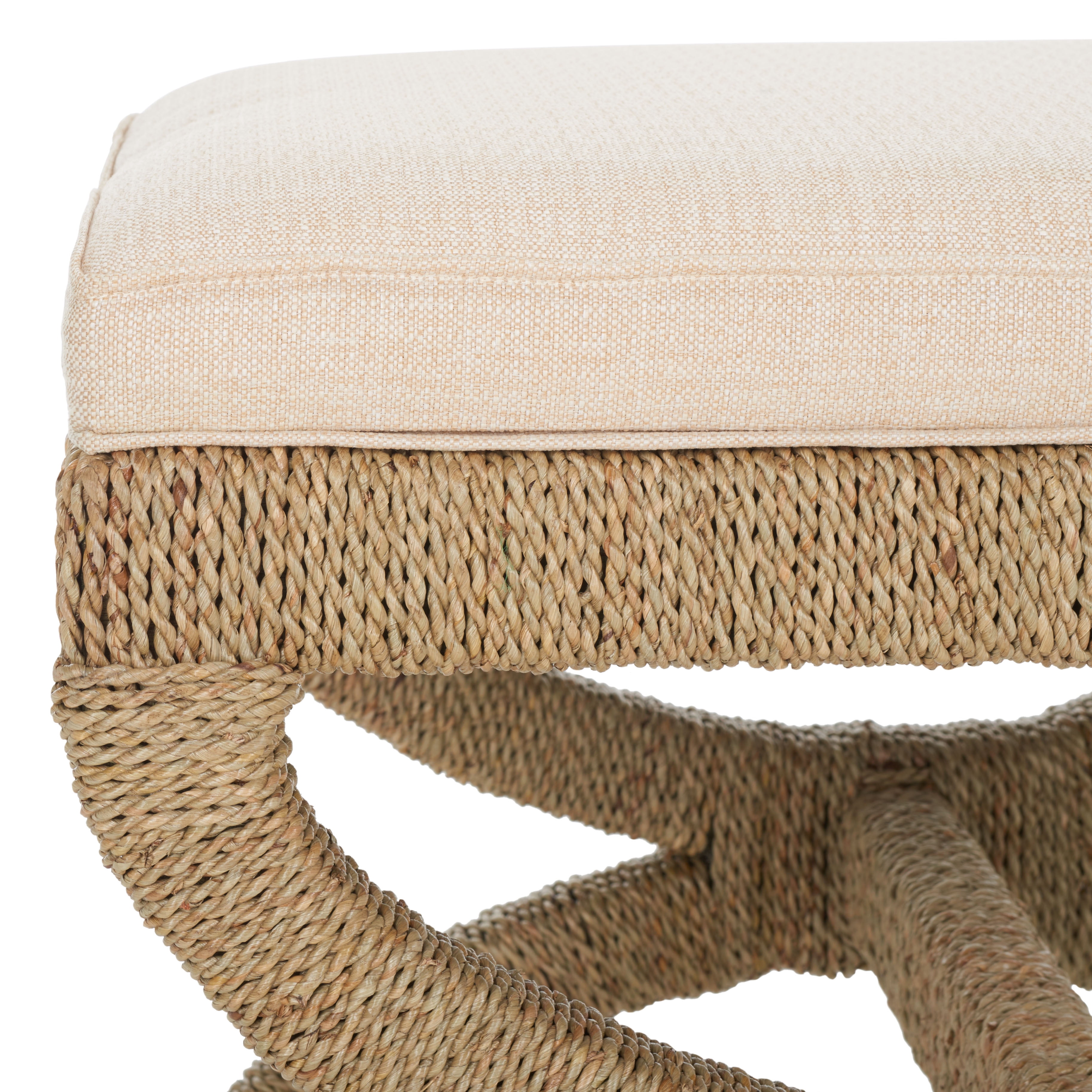 Safavieh Couture Aikan Woven Seagrass Ottoman, Natural/Beige