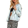 thumbnail image 5 of MODA NOVA Juniors Halloween Costume Shiny Long Sleeve Zipper Hooded Metallic Jacket Holographic XL, 5 of 7