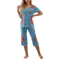 thumbnail image 2 of Womens Summer Pajamas Set Short Sleeve V Neck T-shirt Top with Capri Pants Casual Sleepwear Pjs Loungewear Sets, 2 of 6