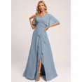 thumbnail image 3 of Vestido de dama de honor Deamify, largo, de gasa, coral, cuello en V 2025, 3 of 8