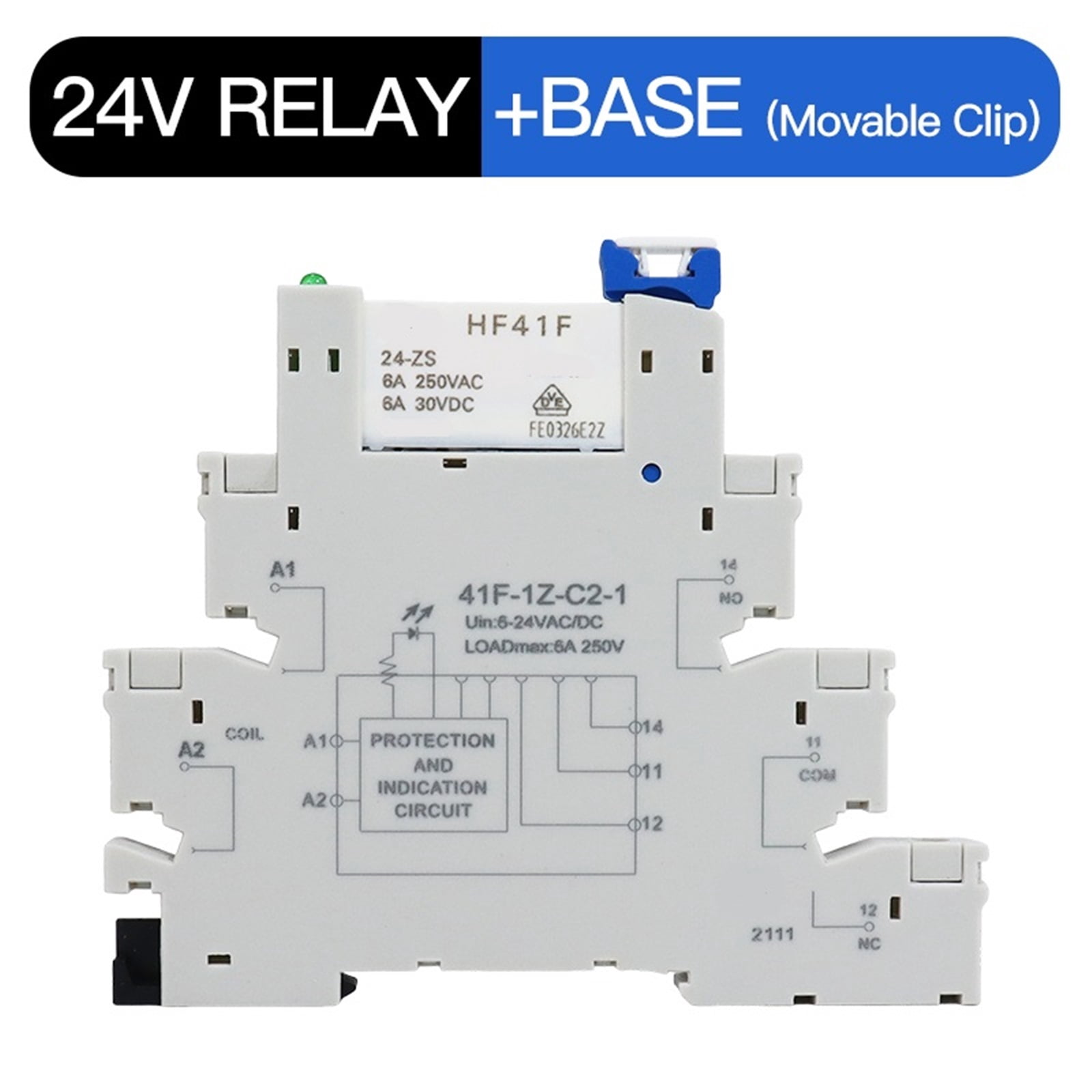 EJYWPSWD Ultra Thin Relay Module DIN Rail Mounting HF41F 12-ZS 24-ZS Ultra Slim Ultra-thin Electromagnetic Relay DC 12V 24V 6A with LED