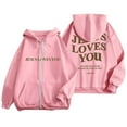 thumbnail image 2 of Christian Hoodies for Women 2025 Jesus Loves You Hoodie Zip Up Hoodie with Pockets Hooded Sweatshirt Women Jacket, 2 of 8