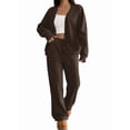 thumbnail image 2 of Two Piece Lounge Sets for Women Oversized Button Up Cardigan Wide Leg Pants Matching Loungewear Y2K Clothes Brown XXL, 2 of 8