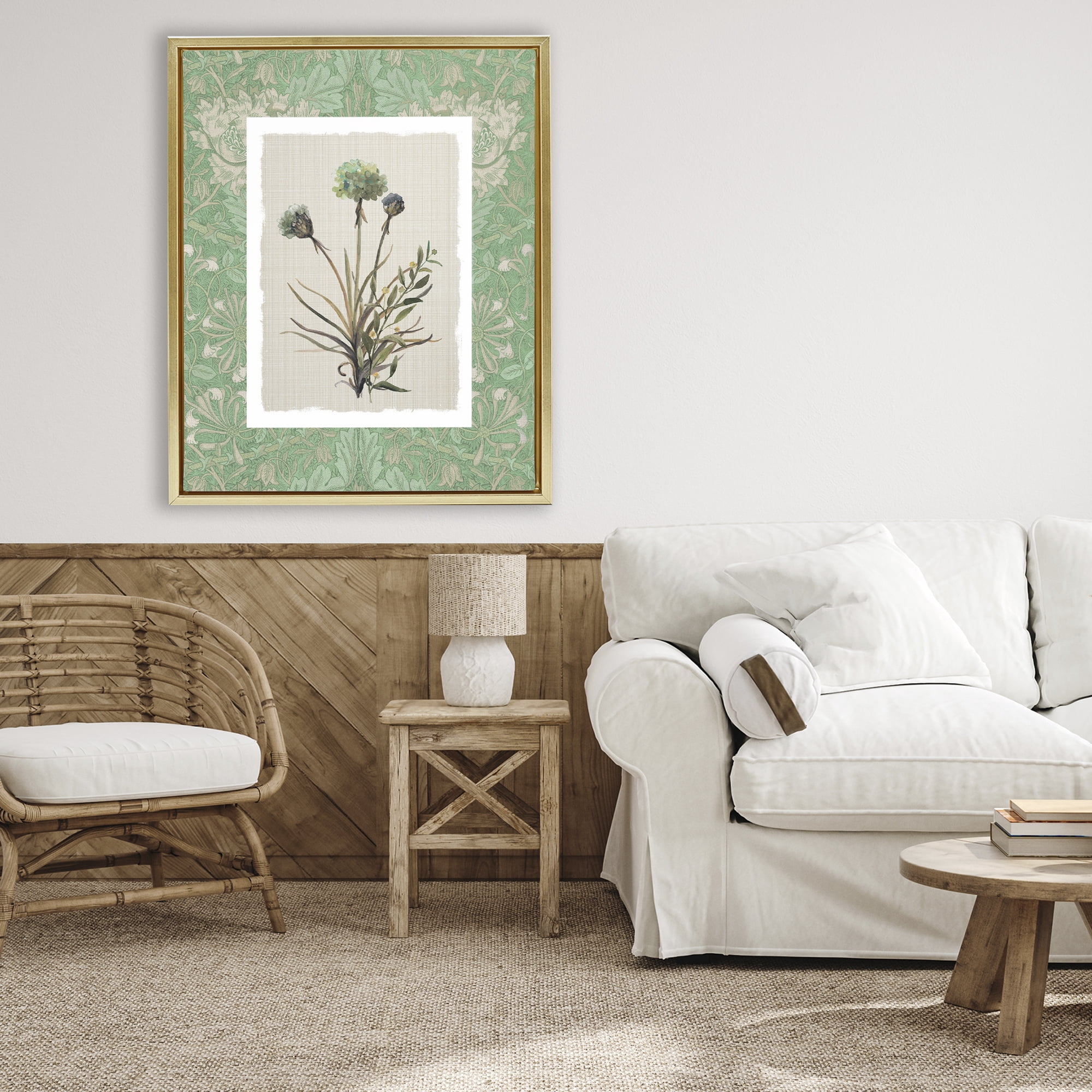 Stupell Industries Vintage Foliage in Green Gold Framed Floater Canvas Wall Art, design by Carol Robinson