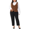 thumbnail image 2 of Agnes Orinda Women's Plus Size Suit Vest Double Breasted Vintage Lapel Collar Dressy Waistcoat Vest with 2 Pockets 4X Brown, 2 of 6