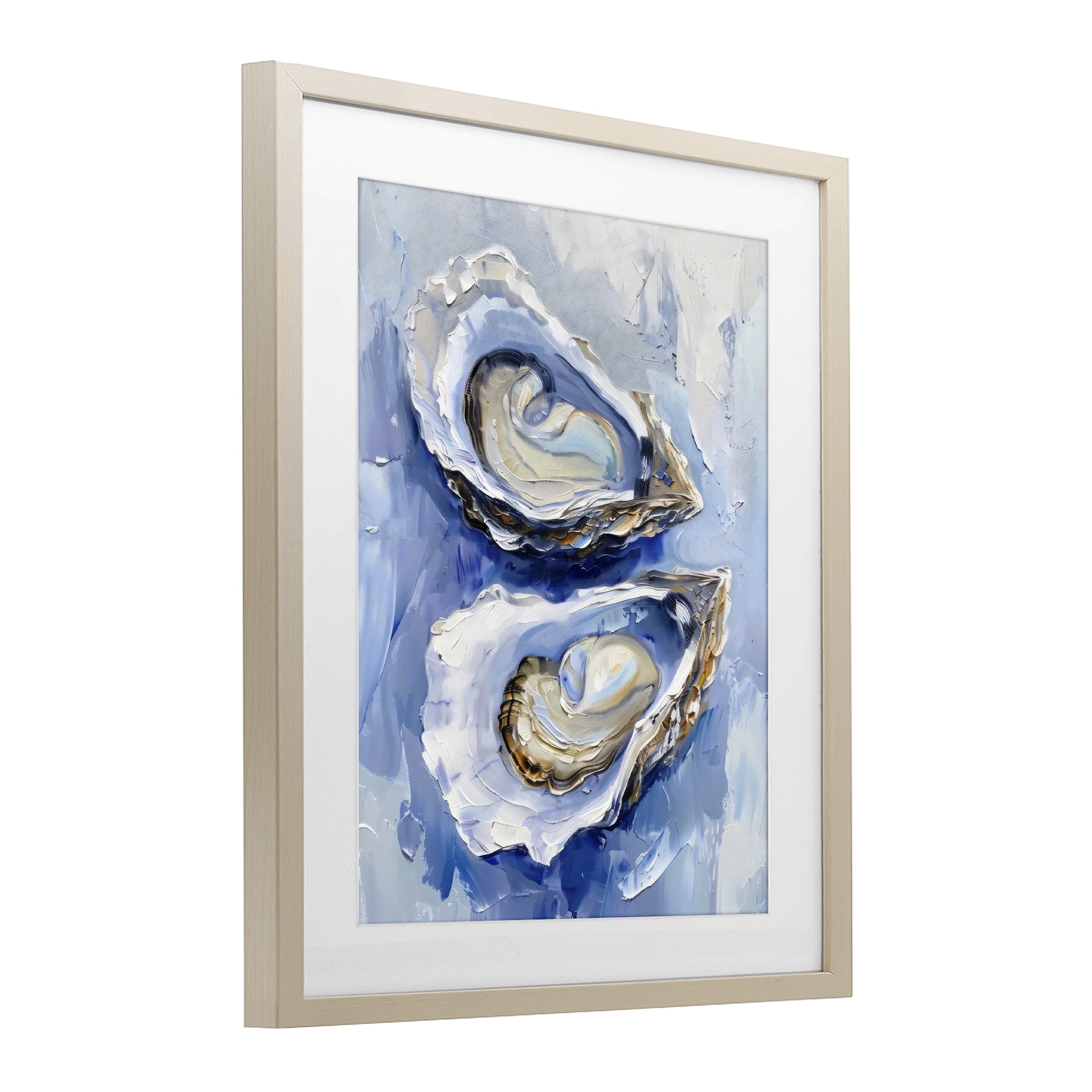 Stupell Industries Coastal Oysters in Pearlescent Light Birch Framed Print Under Glass, design by Creative Studio
