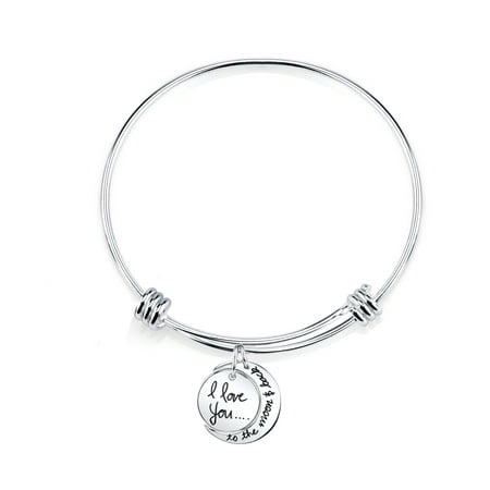 Sterling Silver Adjustable I Love You To The Moon and Back Bangle Bracelet