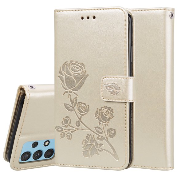 For Samsung Galaxy A32 4G Rose Embossed Horizontal Flip PU Leather Case with Holder & Card Slots &
