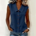 thumbnail image 2 of Lcziwo Button Down Tank Tops for Women Dressy Summer Business Work Blouses Sleeveless Peter Pan Collar Cute Shirts Navy,L, 2 of 8