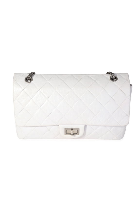 Pre-Owned Chanel White Aged Calfskin Quilted 50th Anniversary 2.55 Reissue 227 Flap